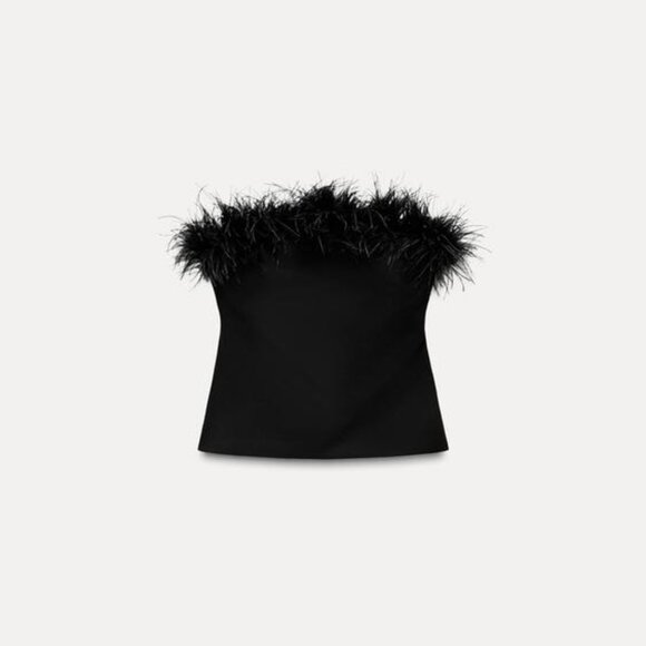 BNWT Zara Strapless Feather Top in Black, Size Large - Picture 5 of 6